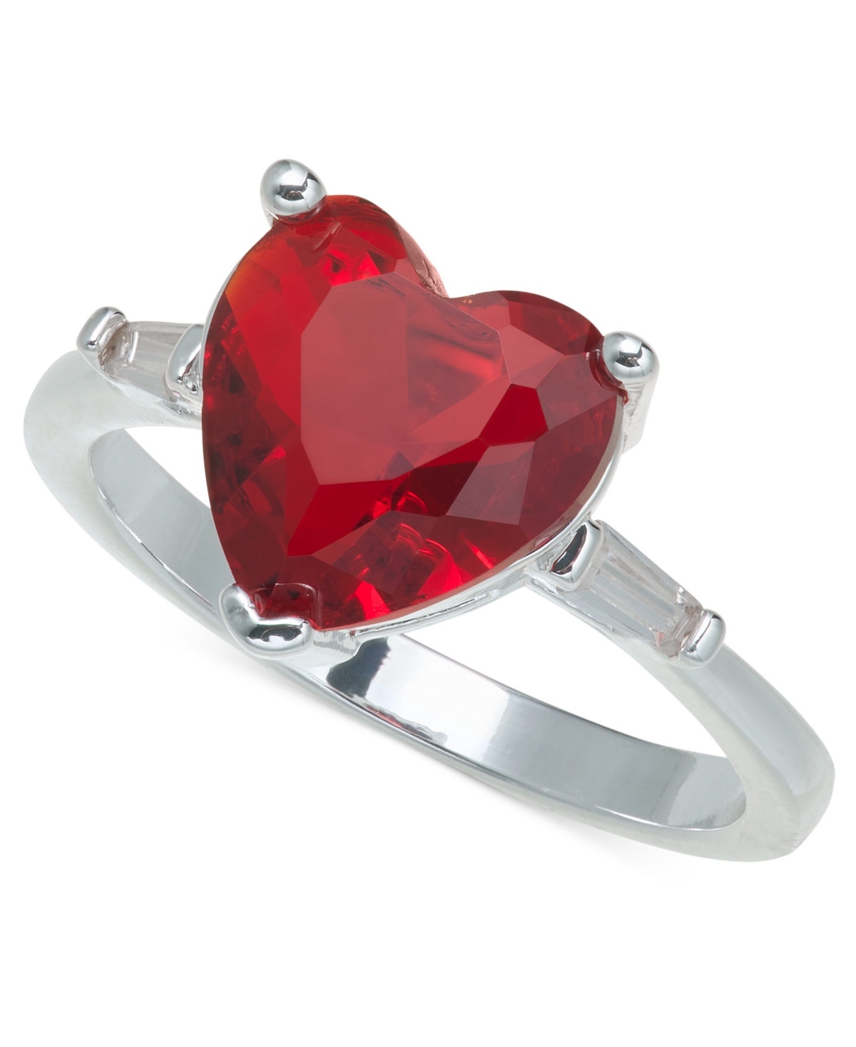 Silver-Tone Red Stone Heart Solitaire Ring, Exclusively at Macy's - Silver