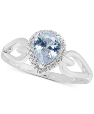 Charter Club - Silver-Tone Blue Stone Pear Halo Ring