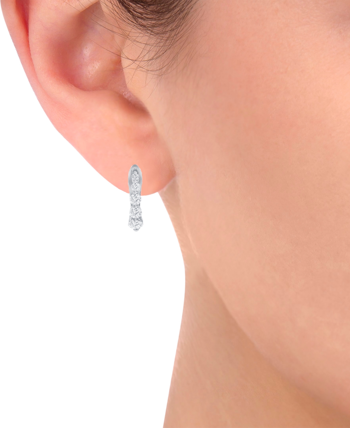 Macy's Diamond Graduated Oval Huggie Hoop Earrings (1/2 Ct. T.w.) In 14k White Or Yellow Gold In White Gold