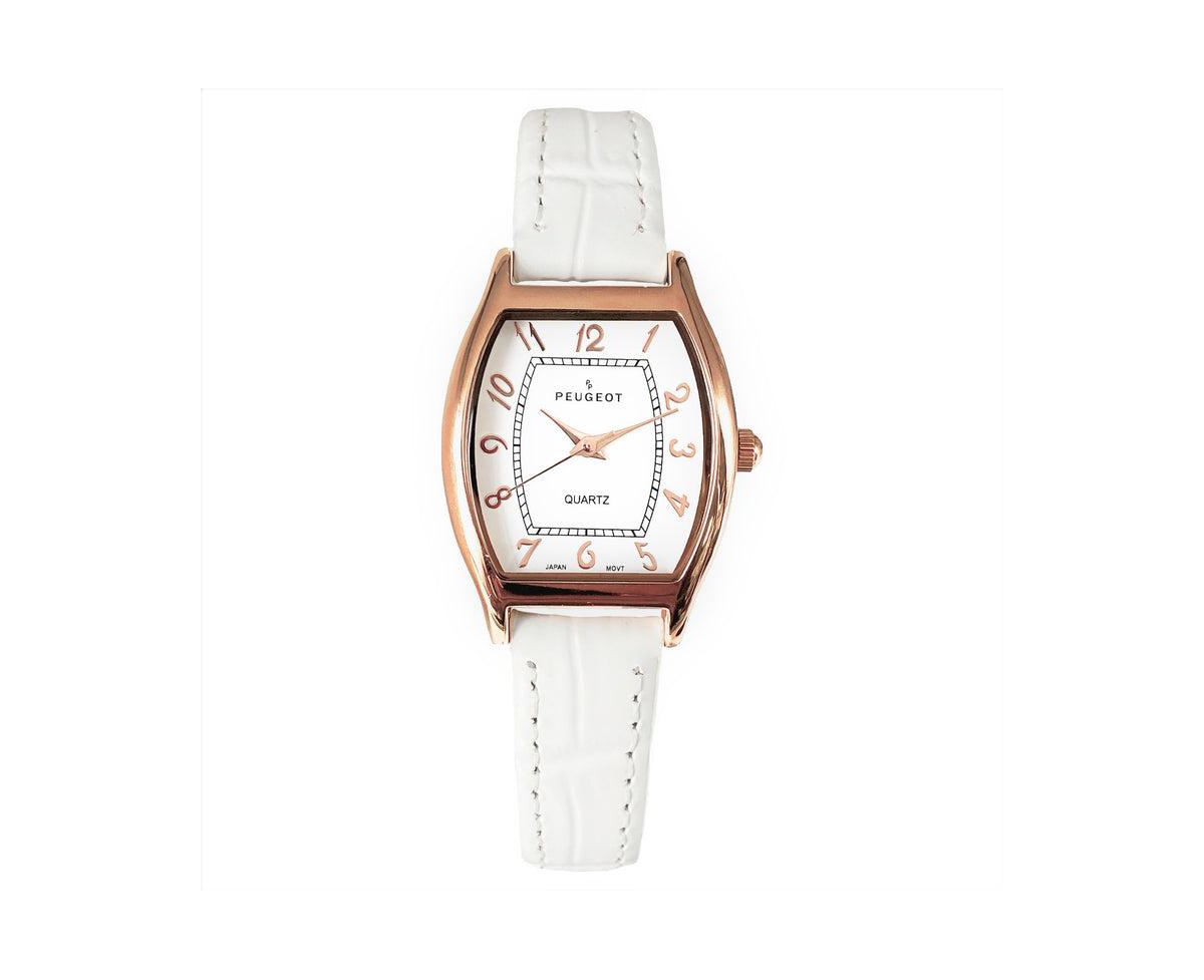 Women 26 x 32mm Cushion Shape Watch with White Leather Band - Gold