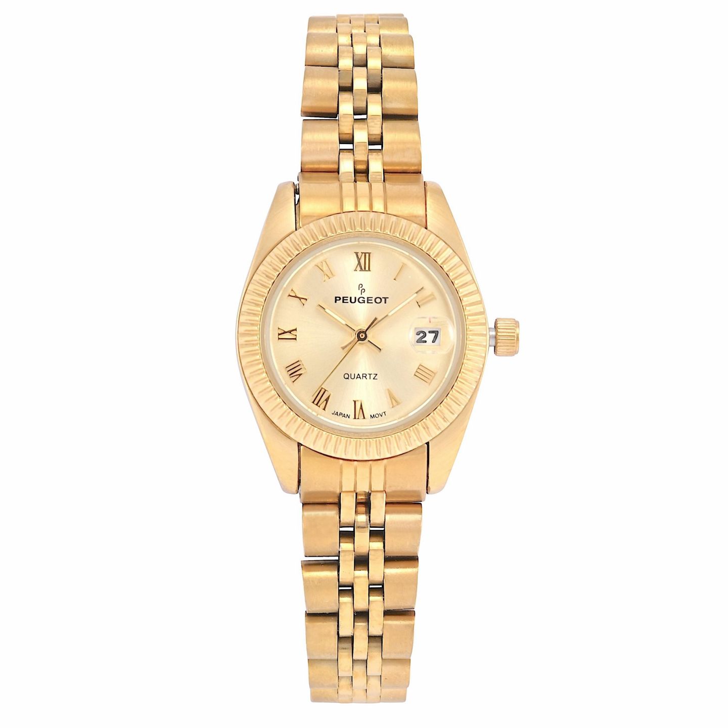 Женские часы Peugeot Gold-Tone 25mm Fluted Bezel Steel Bracelet Watch with Gold Dial, цвет: Золотой — фото 1