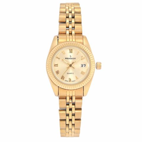 Женские часы Peugeot Gold-Tone 25mm Fluted Bezel Steel Bracelet Watch with Gold Dial, цвет: Золотой
