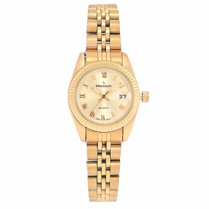 Peugeot Women's Gold-Tone 25mm Fluted Bezel Steel Bracelet Watch with