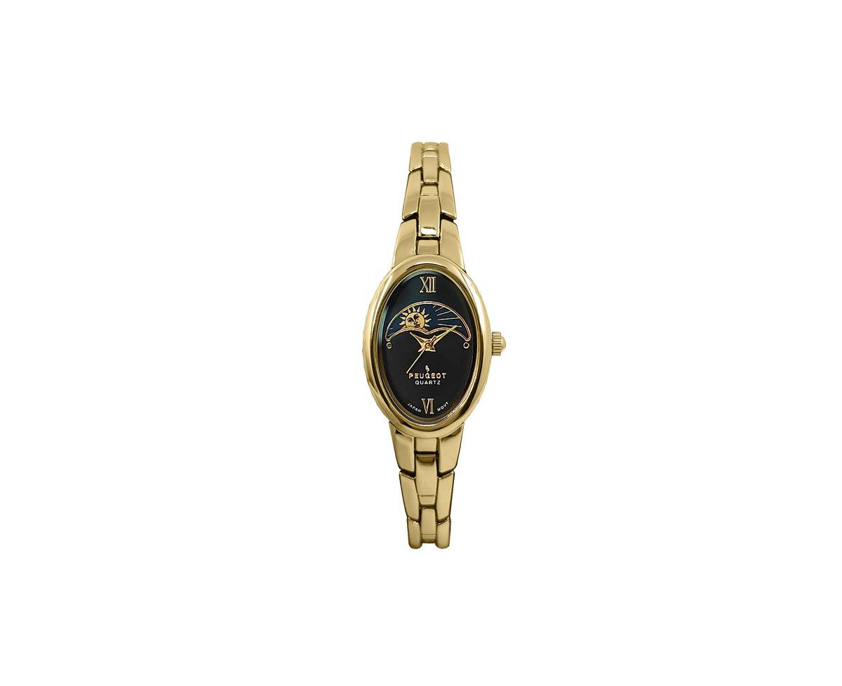 Women's Gold 30x25mm Sun Moon Dial Link Bracelet Watch with Black Dial - Gold