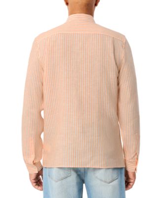 Men's Long Sleeve Striped Button-Down Linen Shirt