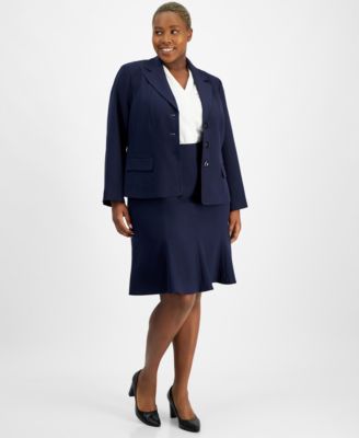 Plus Size Three-Button Jacket & Skirt Suit Set