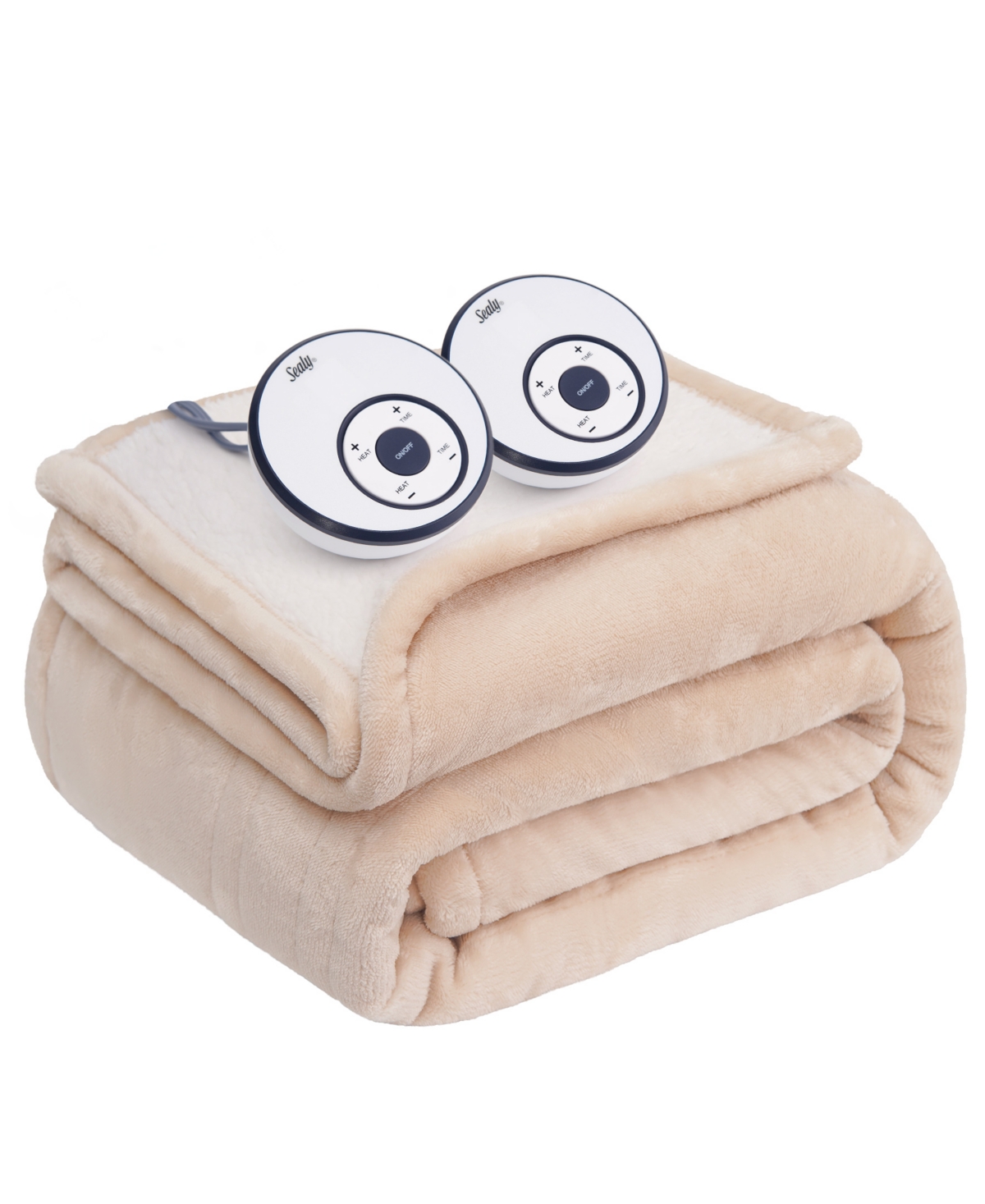 Sealy Heated Flannel And Sherpa Blanket, Queen In Beige