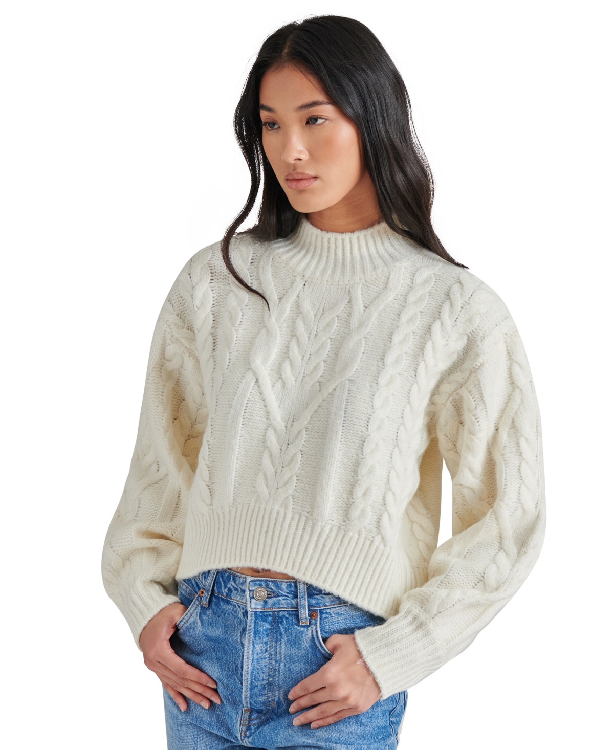 Steve Madden Women's Marcie Cable-Knit Mock-Neck Sweater
