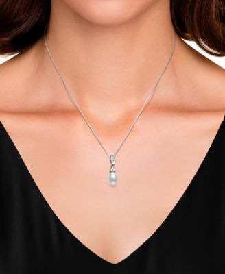 Cultured Freshwater Pearl (7-8mm) & Lab-Created Sapphire (3/8 ct. t.w.) 18" Pendant Necklace in Sterling Silver