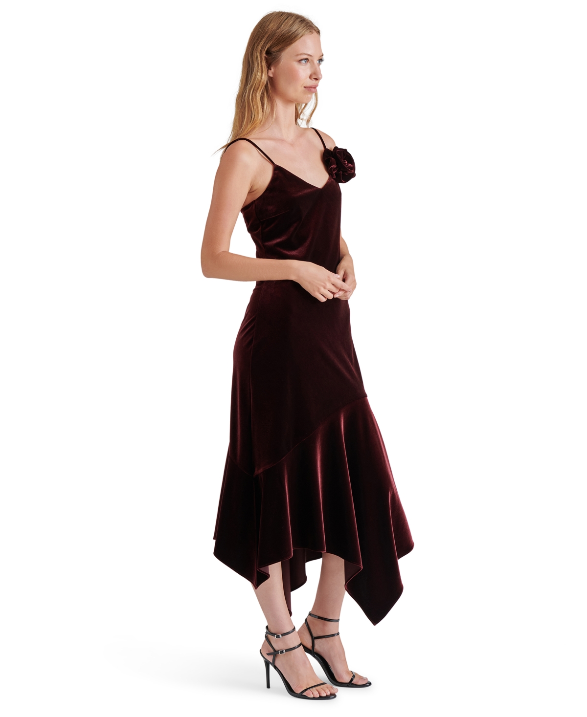 Shop Steve Madden Women's Lucille Velvet Rosette Midi Dress In Wine