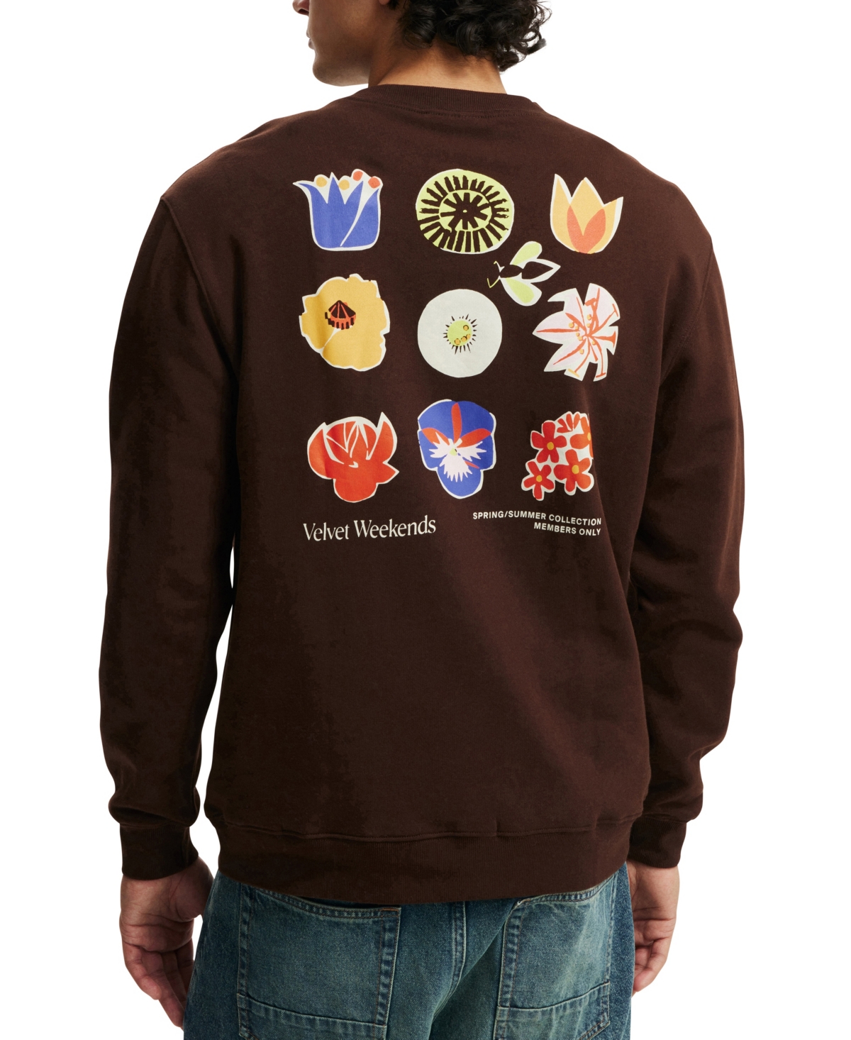 Cotton On Men's Graphic Crew Fleece Sweatshirt -/ Velvet Weekends