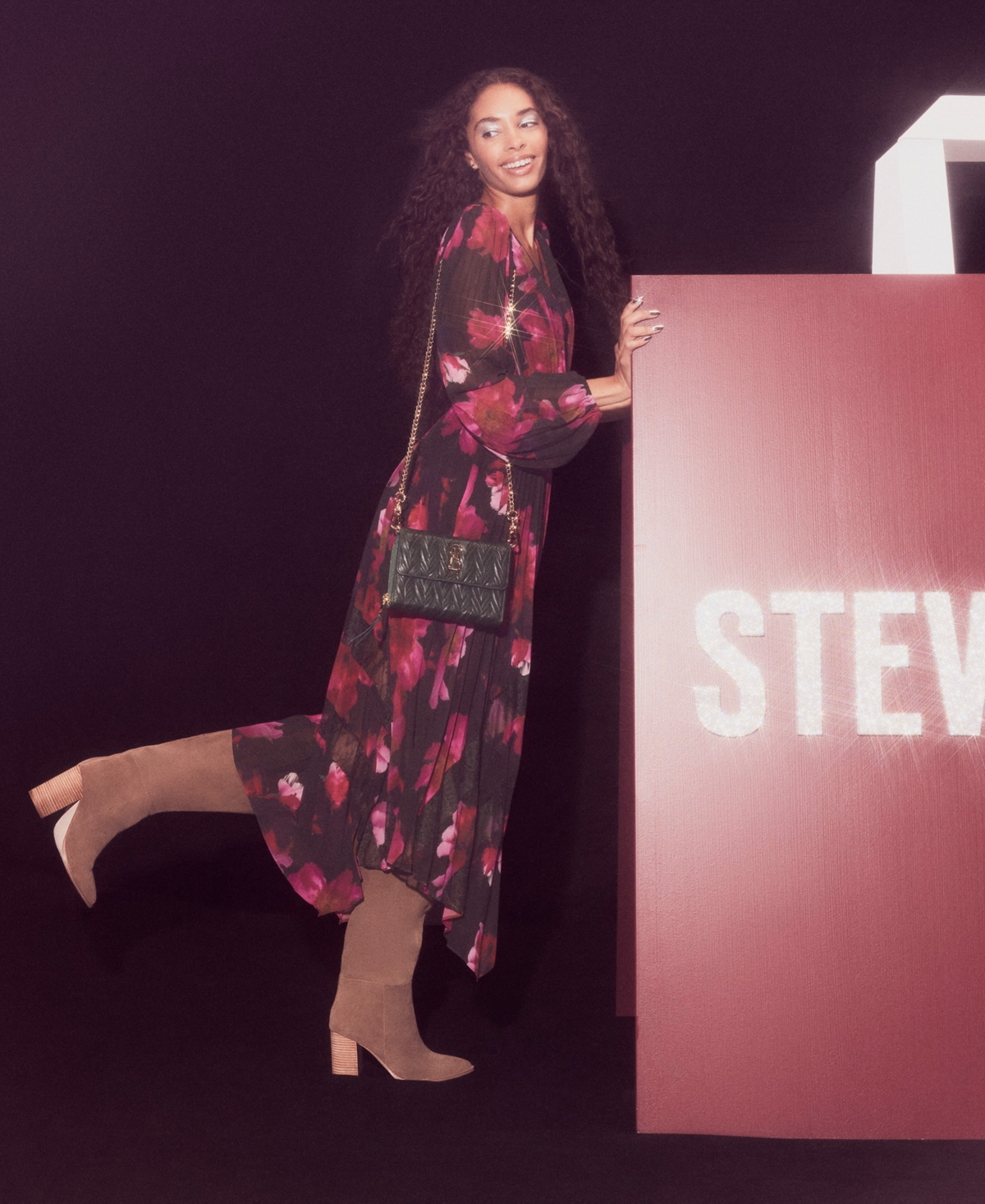 Steve Madden Women's Floral-Print Pleated Midi Dress