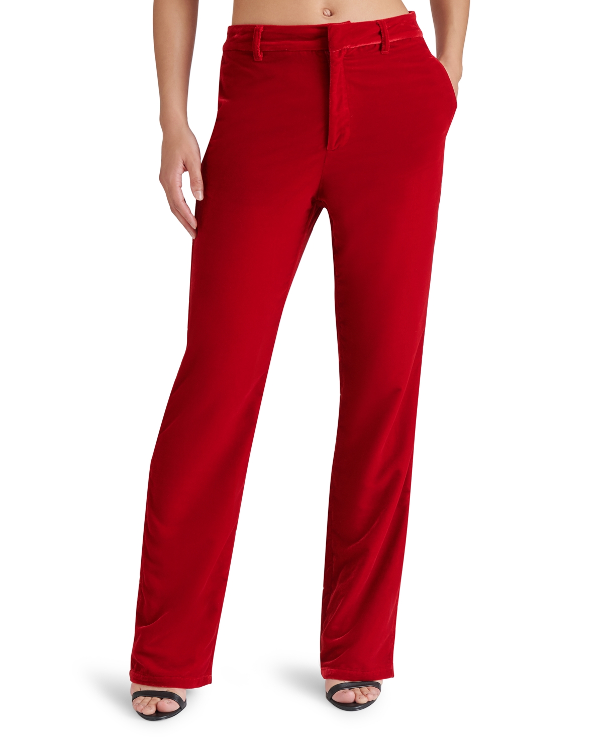 Shop Steve Madden Women's Mercer Velvet Straight-leg Pants In Red Velvet