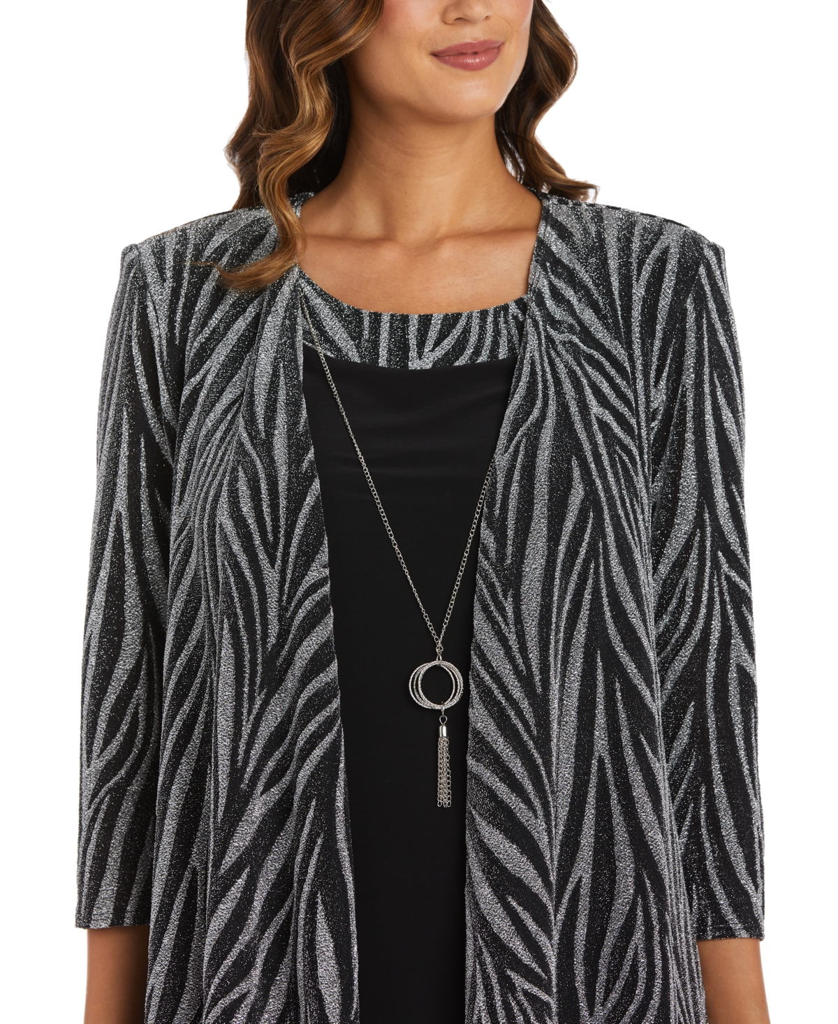 R & M Richards Petite 2-Pc. Glittered Zebra-Print Jacket & Necklace Dress Set