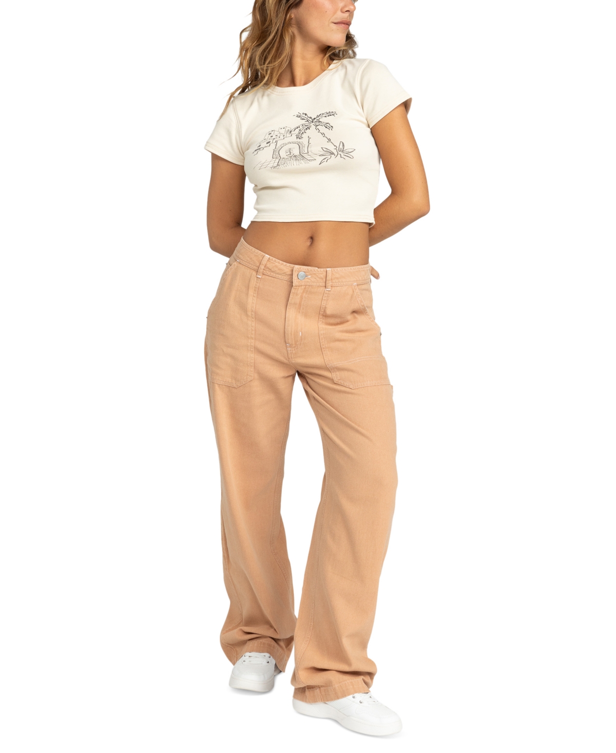 Roxy Juniors' All Day Ribbed Cotton Cropped T-Shirt