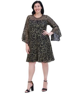 Plus Size Bell-Sleeve Sequined A-Line Dress