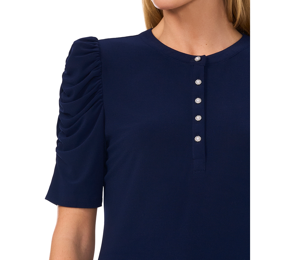 CeCe Women's Shirred-Sleeve Embellished-Button Top