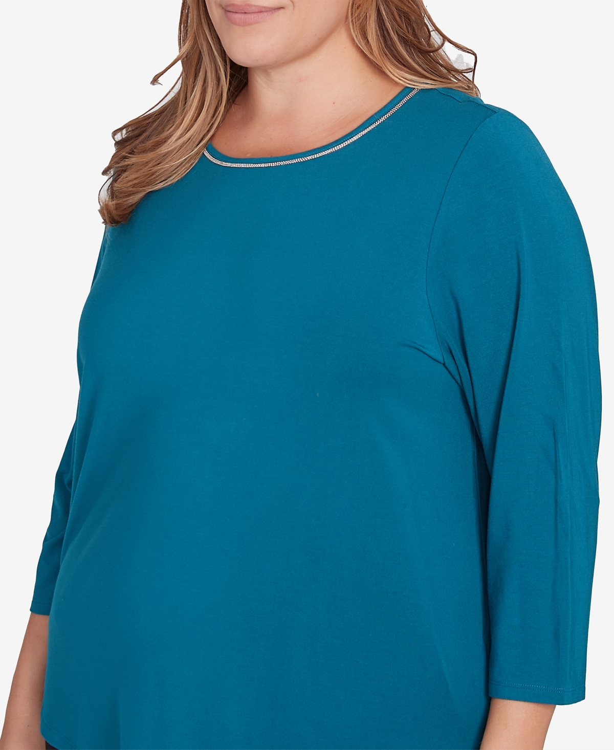 Ruby Rd. Plus Size Micro Bead Chain Stretch Solid Top In Adriatic