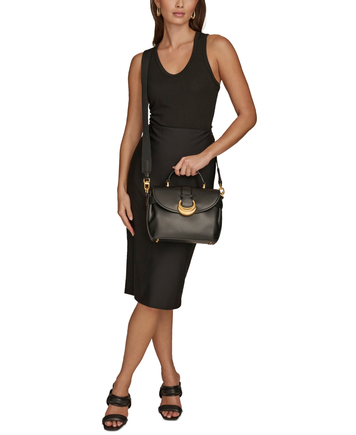 Shop Donna Karan Valley Stream Small Leather Satchel In Black,gold