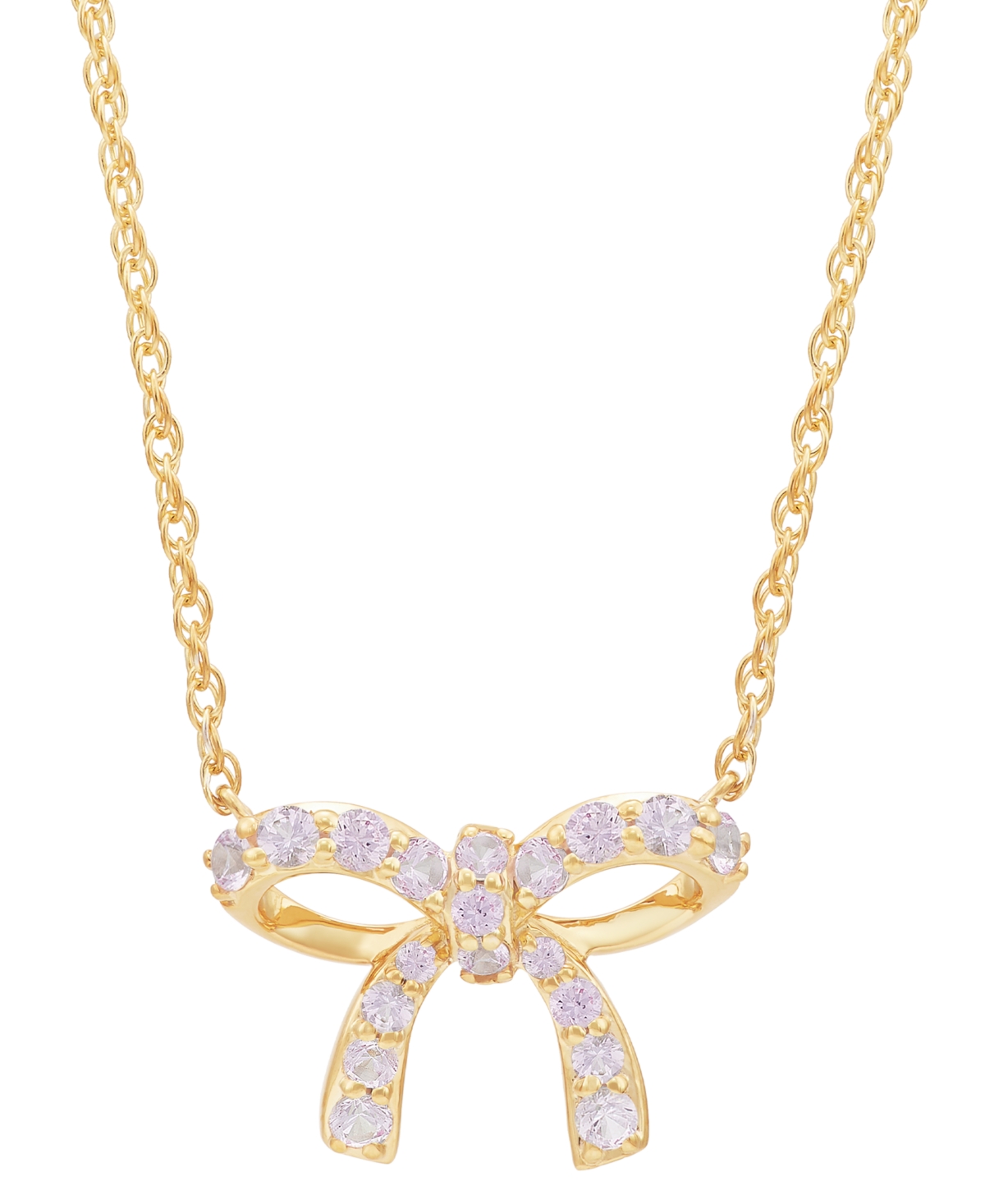 Macy's 2-pc. Set Lab Created Pink Sapphire Bow Pendant Necklace & Matching Stud Earrings (1 Ct. T.w.) In 14 In 14k Yellow Gold Plated Sterling Silver