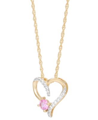 2-Pc. Set Lab Created Pink Sapphire (3/4 ct. t.w.) & Lab Created White Sapphire (1/3 ct. t.w.) Heart Pendant Necklace & Matching Stud Earrings in 14k Gold-Plated Sterling Silver