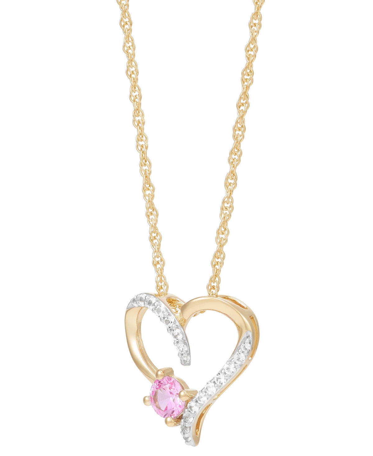 Macy's 2-pc. Set Lab Created Pink Sapphire (3/4 Ct. T.w.) & Lab Created White Sapphire (1/3 Ct. T.w.) Heart In 14k Yellow Gold Over Sterling Silver
