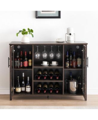 Wine Bar Cabinet with Led Light,Home Coffee Cabinet with Wine and Glass Rack,Kitchen Buffet Sideboard with Storage,Liquor Cabinet for Bar,Dining Room,Kitchen(Dark Rustic Oak)