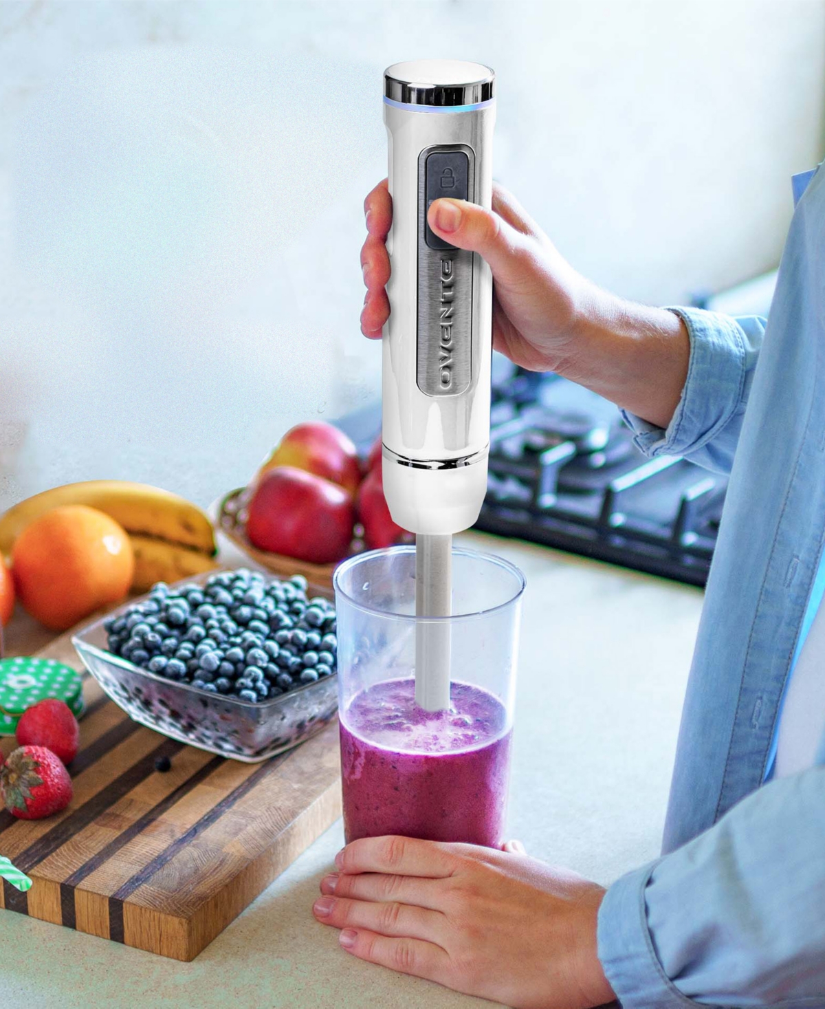 Ovente Stainless Steel Blades Cordless Rechargeable Hand Blender HR781R