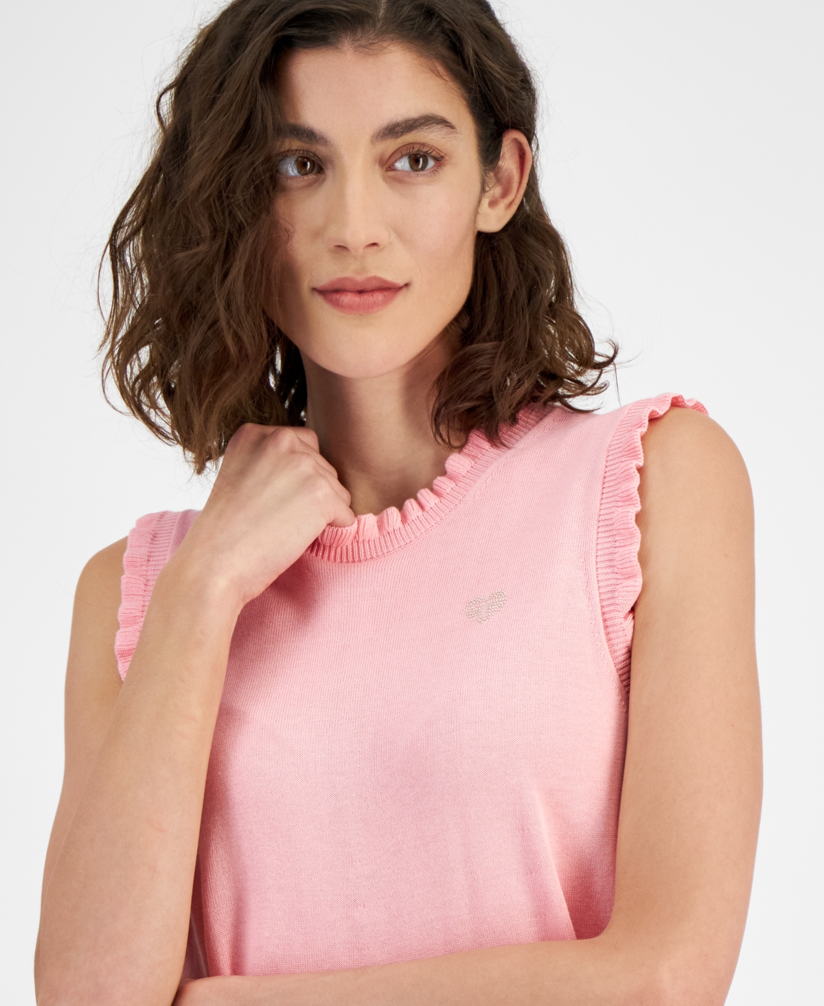 Tommy Hilfiger Womens Ruffle-Trim Sleeveless Sweater