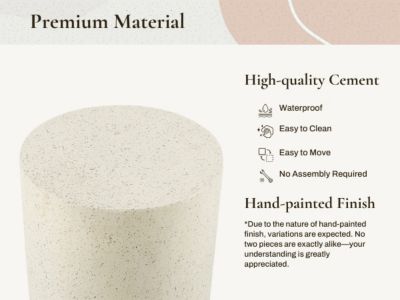 Outdoor Side Table, 18'' Cement Outdoor End Tables for Patio, Garden Accent Table, Modern Small Round Side Table