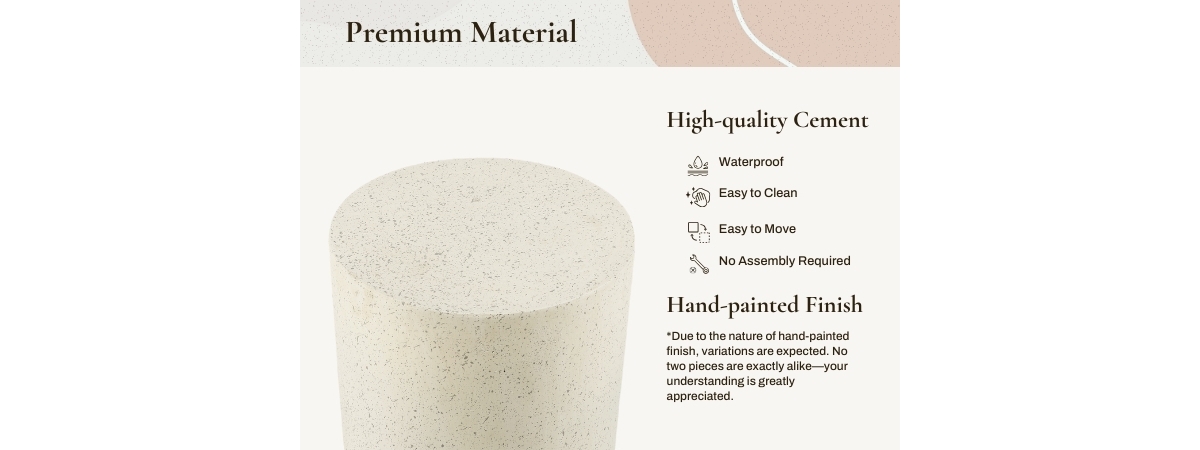 LuxenHomewith Speckled Gray Cement Round Indoor Outdoor Side and End Table - Off white, gray
