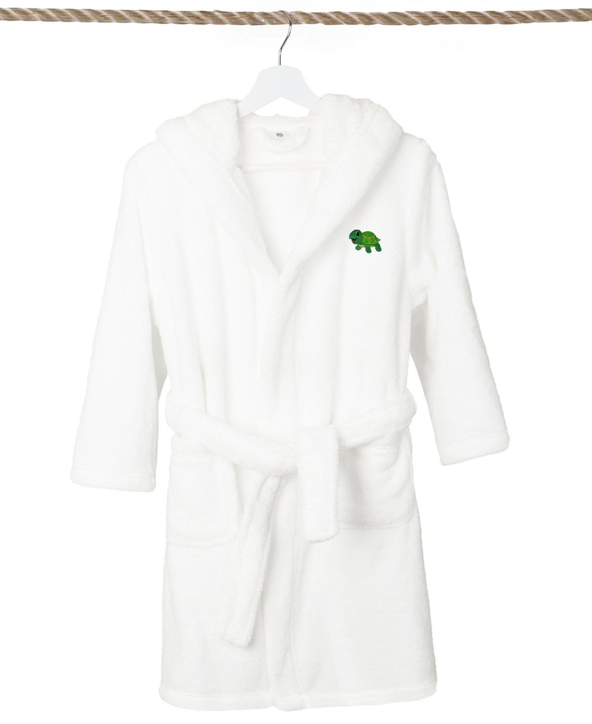 Linum Home Kids Turtle Super Plush Double Brushed Hooded Bathrobes In White