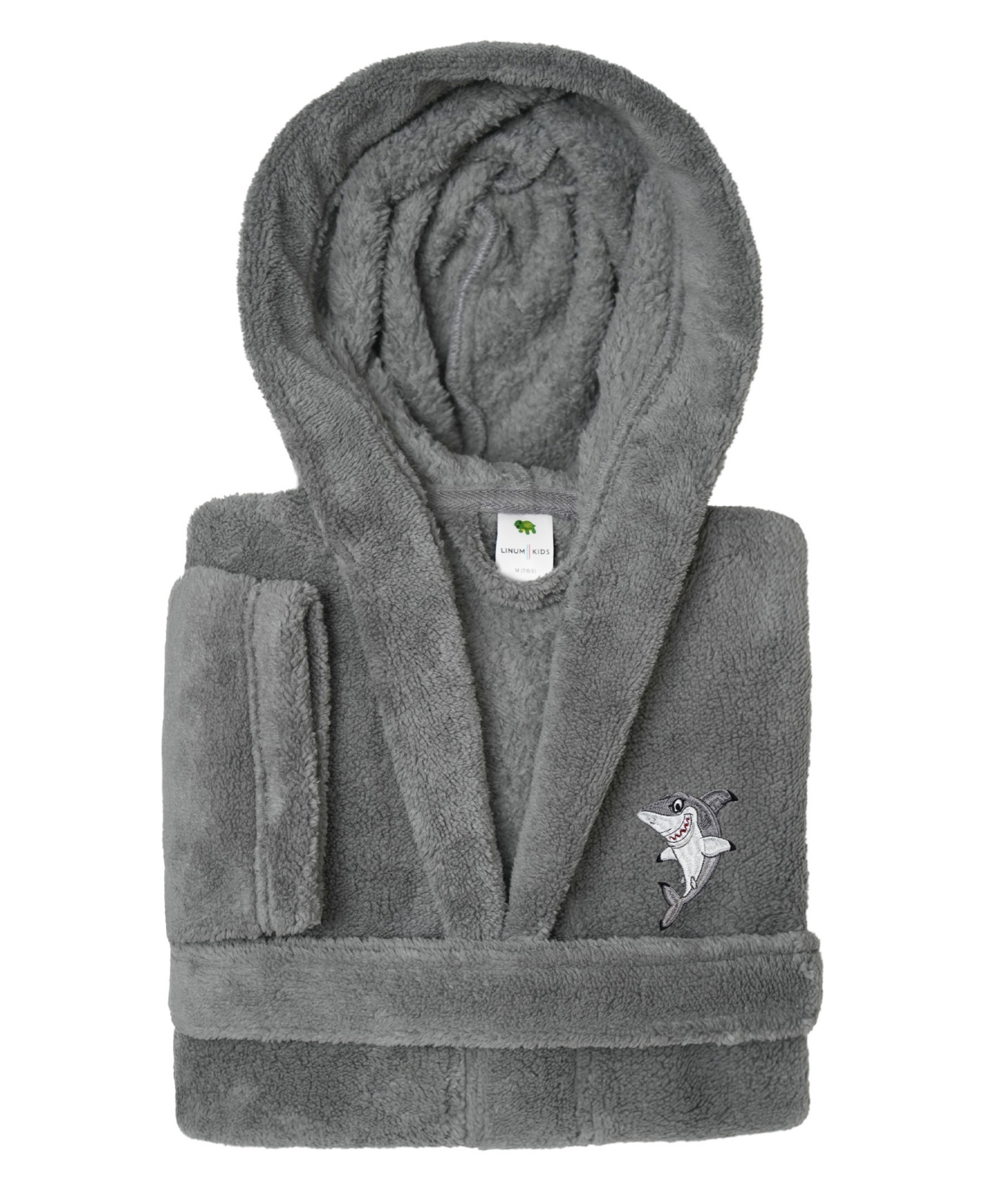 Linum Home Kids Shark Super Plush Double Brushed Hooded Bathrobe In Grey