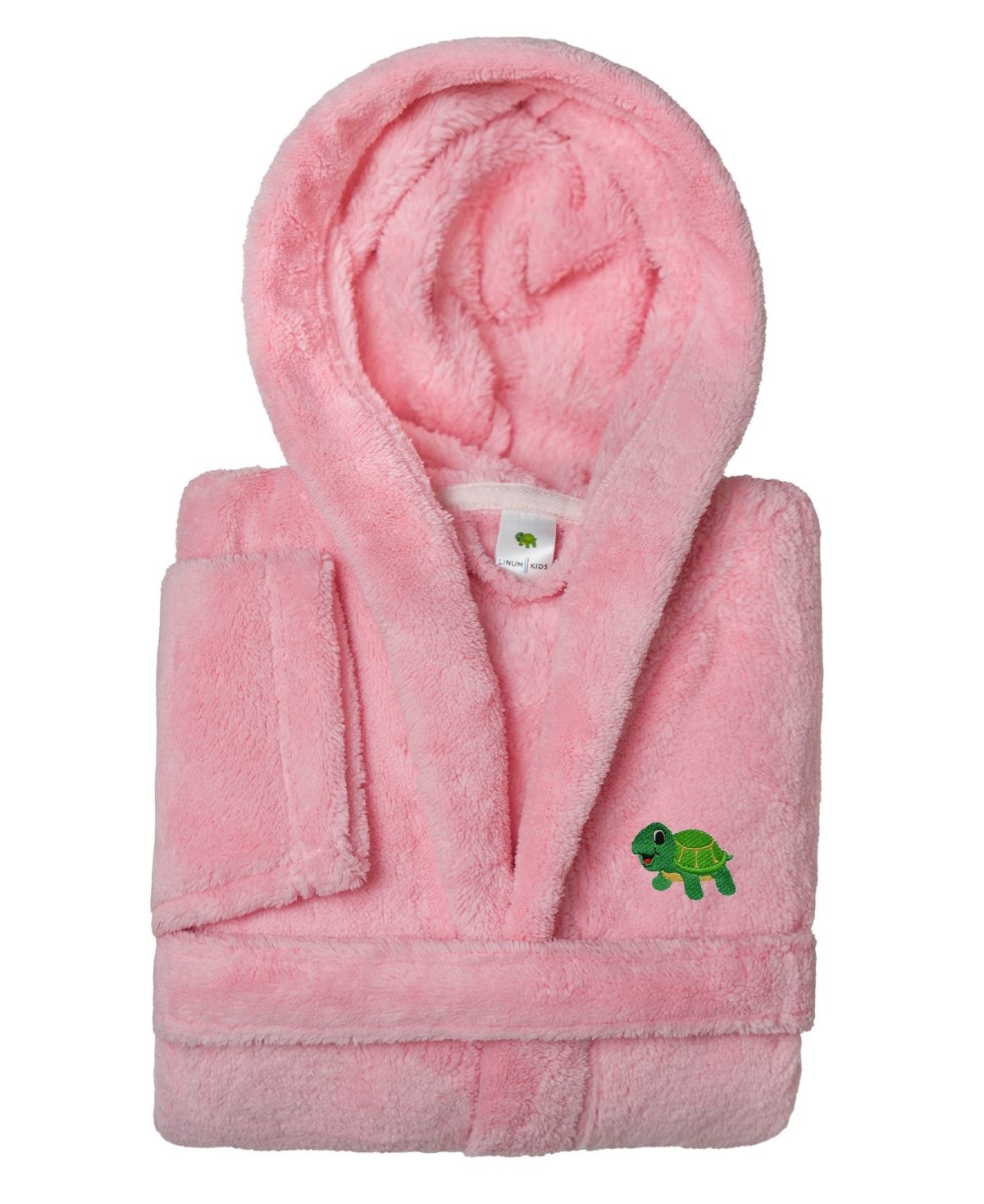 Linum Home Kids Turtle Super Plush Double Brushed Hooded Bathrobes In Pink