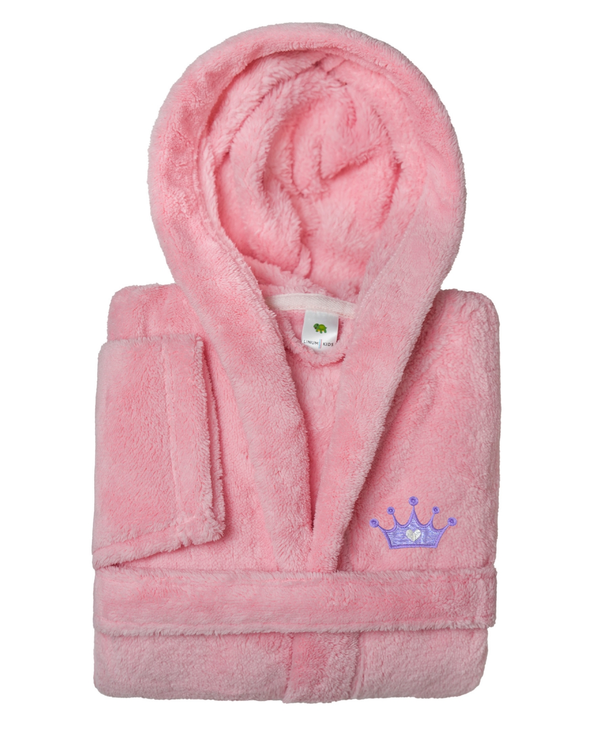 Linum Home Kids Crown Super Plush Double Brushed Hooded Bathrobe In Pink,purple
