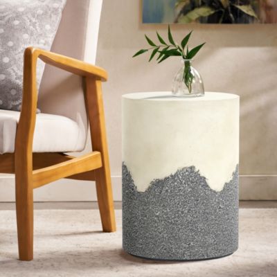 Gray and White Cement Round Outdoor Side Table
