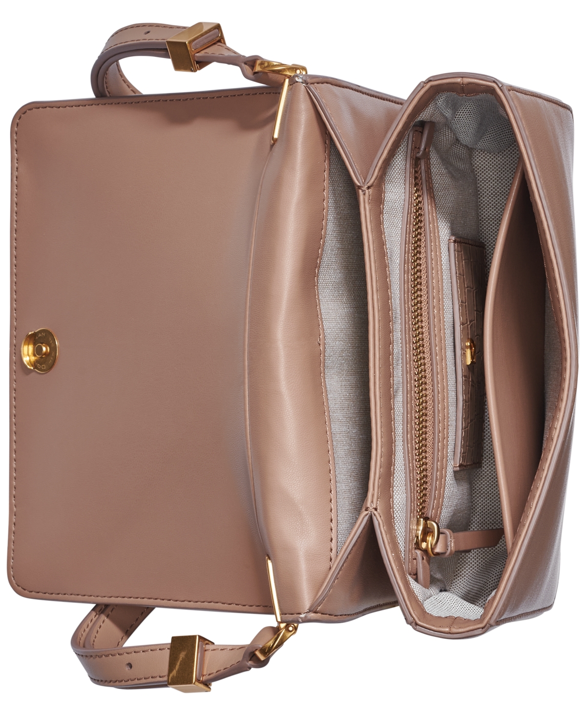 Donna Karan Jericho Croco Wave Flap Shoulder With Sculpted Hardware In Toasted Almond