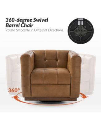 1 Count Gabriel Mid-Certury Modern Genuine Leather Swivel Club Chair