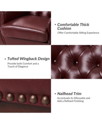 Eugene Traditional Genuine Leather Chair with Tufted Wing Back and Solid Wood