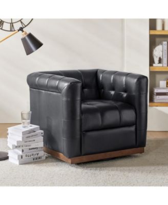 1 Count Gabriel Mid-Certury Modern Genuine Leather Swivel Club Chair