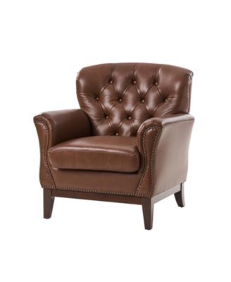Eugene Traditional Genuine Leather Chair with Tufted Wing Back and Solid Wood
