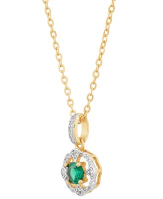 2-Pc. Set Lab Created Emerald (7/8 ct. t.w.) & Lab Created White Sapphire (1/3 ct. t.w.) Vintage Inspired Halo Pendant Necklace & Matching Stud Earrings in 14k Gold-Plated Sterling Silver