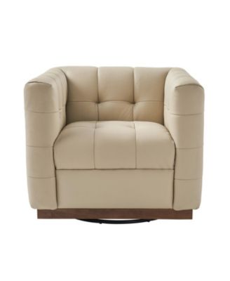 1 Count Gabriel Mid-Certury Modern Genuine Leather Swivel Club Chair
