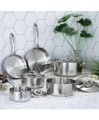 Vintage Tri-Ply 18/10 Stainless Steel, Hammered Saucepan with Lid, 8", 3qt.