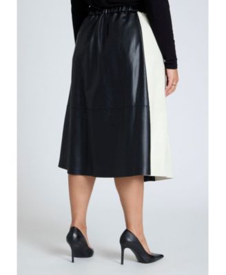 Women's Plus Size Colorblocked Faux Leather Full Midi Skirt