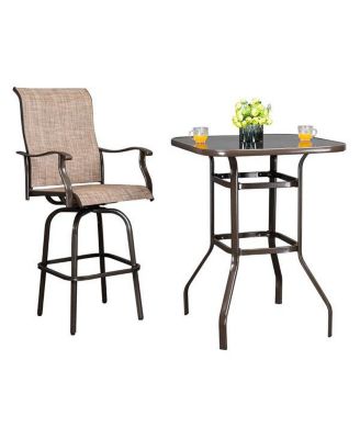 Wrought Iron Glass High Bar Table - Elegant Patio Bar Table for Outdoor Entertaining, Combining Style and Durability