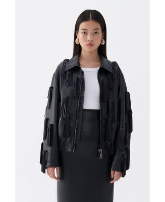 NOCTURNE Women's Fringe Detail Faux Leather Jacket - Macy's