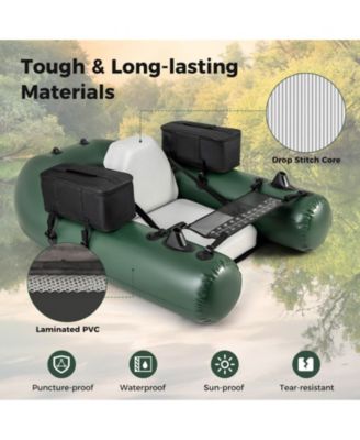 Inflatable Fishing Float Tube with Fish Ruler Angling Base 2 Storage Pockets Pump