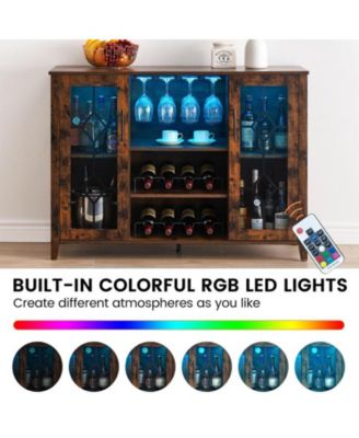 Wine Bar Cabinet with Led Light,Home Coffee Cabinet with Wine and Glass Rack,Kitchen Buffet Sideboard with Storage,Liquor Cabinet for Bar,Dining Room,Kitchen(Rustic Brown)