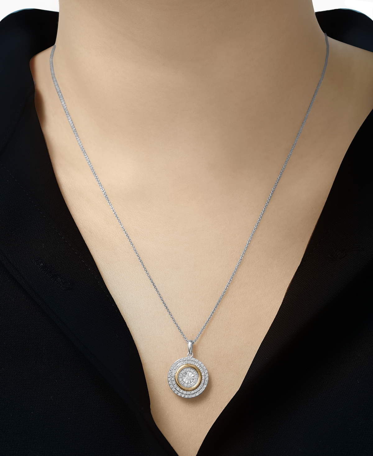 MACY'S DIAMOND CIRCLE 18" PENDANT NECKLACE (1/4 CT. T.W.) IN STERLING SILVER AND 14K GOLD-PLATE, CREATED FO 